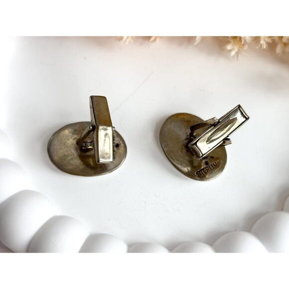 Siam Sterling White Dancing Angel Oval Vintage Men's Sterling Silver Cufflinks - Picture 5 of 10